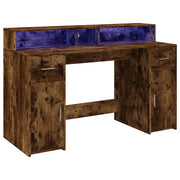 Scrivania da ufficio postazione di lavoro mobile per computer tavolo da studio con luci a LED rovere affumicato 140 x 55 x 91 cm legno ingegnerizzato marrone 02_0023784