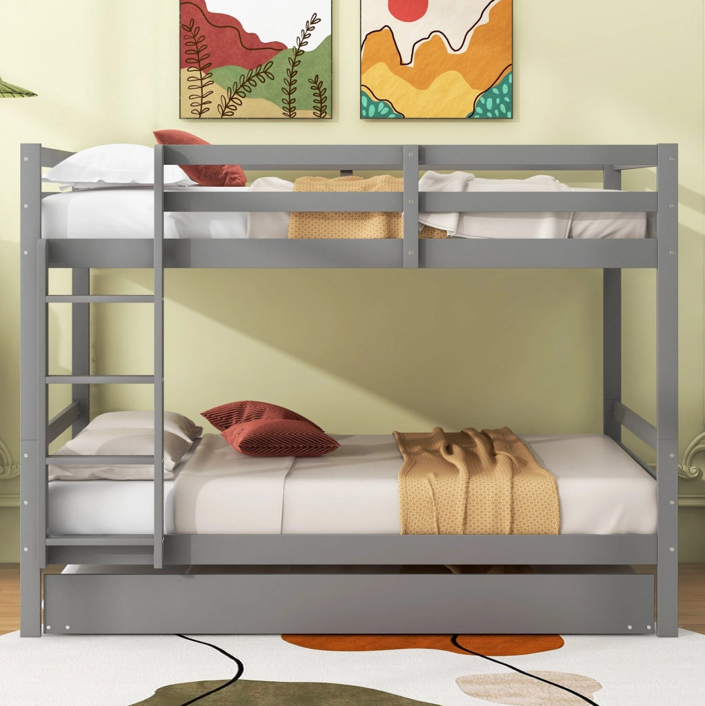 Letto a castello 140x200 cm con letto estraibile; in legno di pino e MDF; grigio