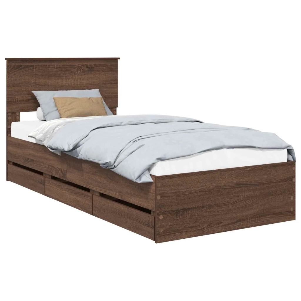 Struttura del letto con cassetto Rovere Marrone 90 x 190 cm
