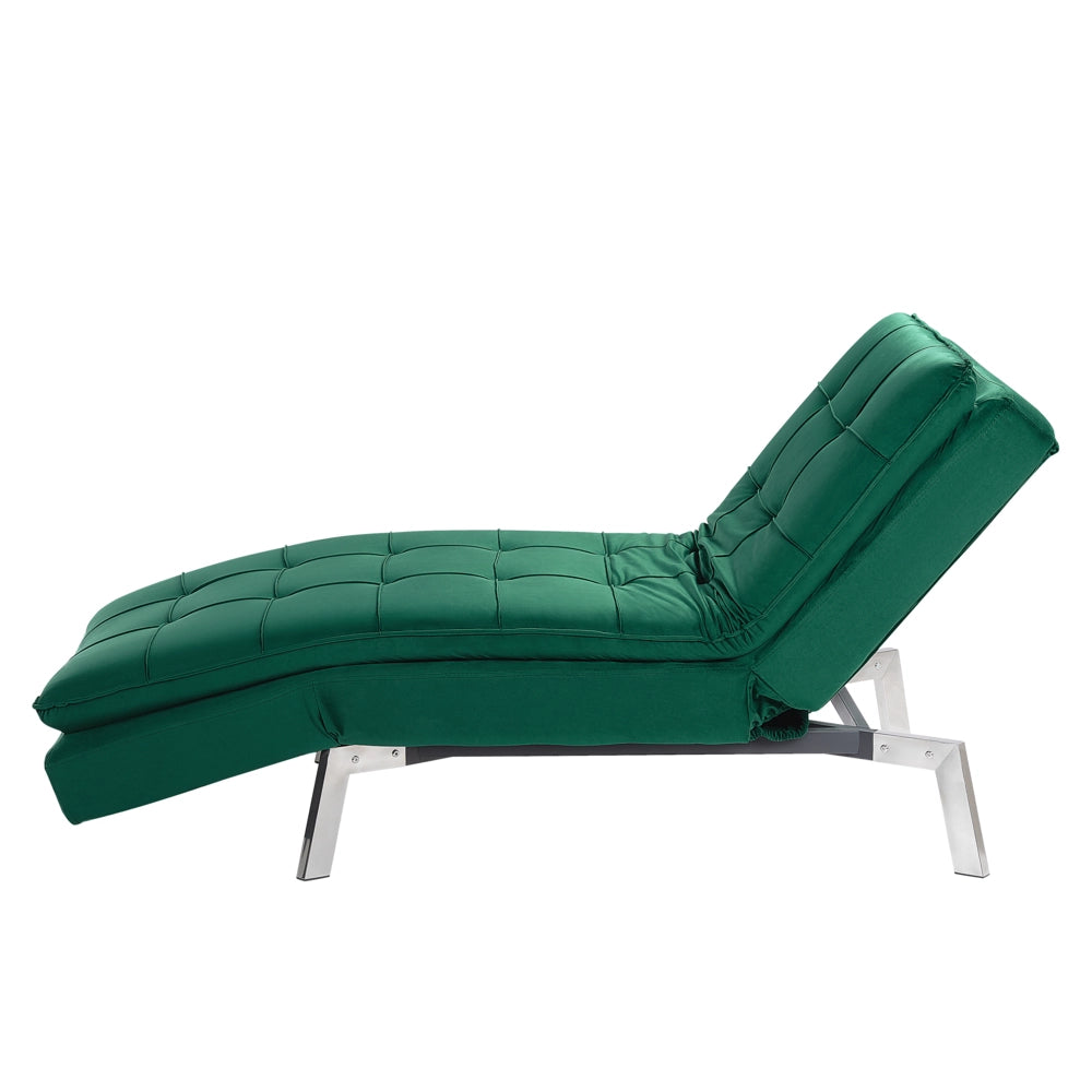 Chaise longue Velluto Verde Smeraldo capitonné Schienale e Gambe Regolabili Modern Glam
