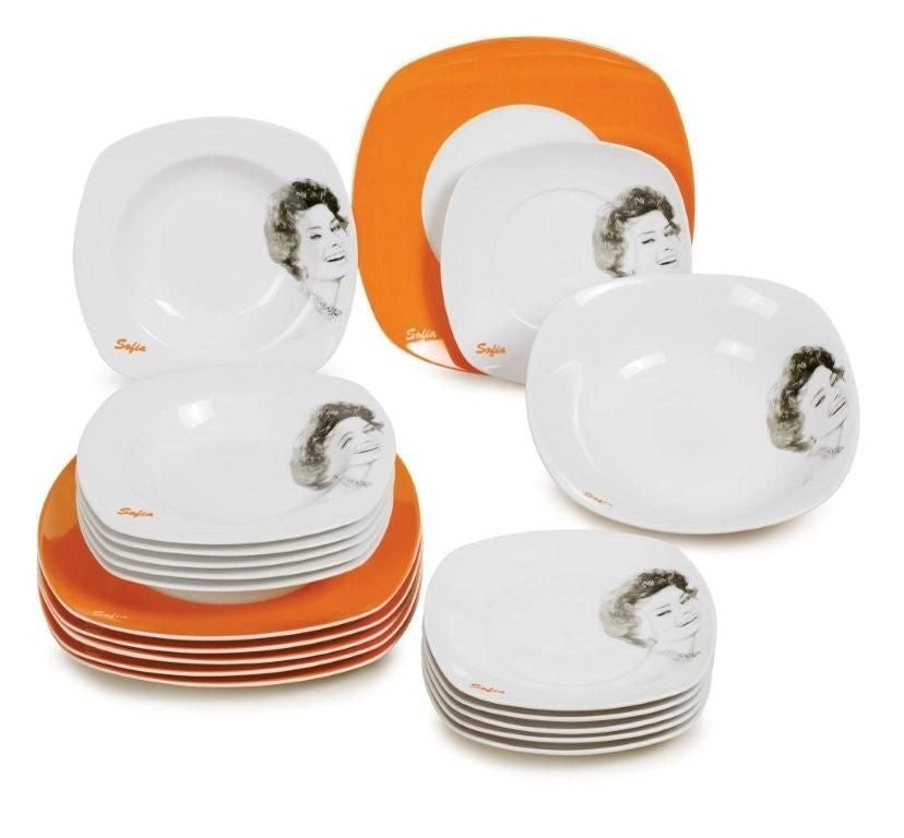Servizio di Piatti da Tavola in Porcellana Vintage Sofia Loren Arancio 19 pezzi