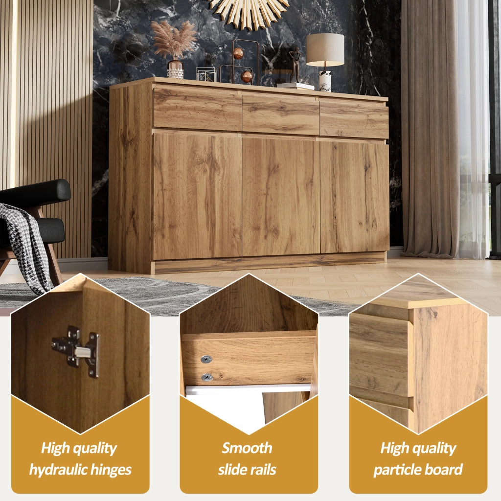 Credenza con 3 ante e 3 cassetti - per soggiorno - in truciolare - legno - 135×40×81 cm