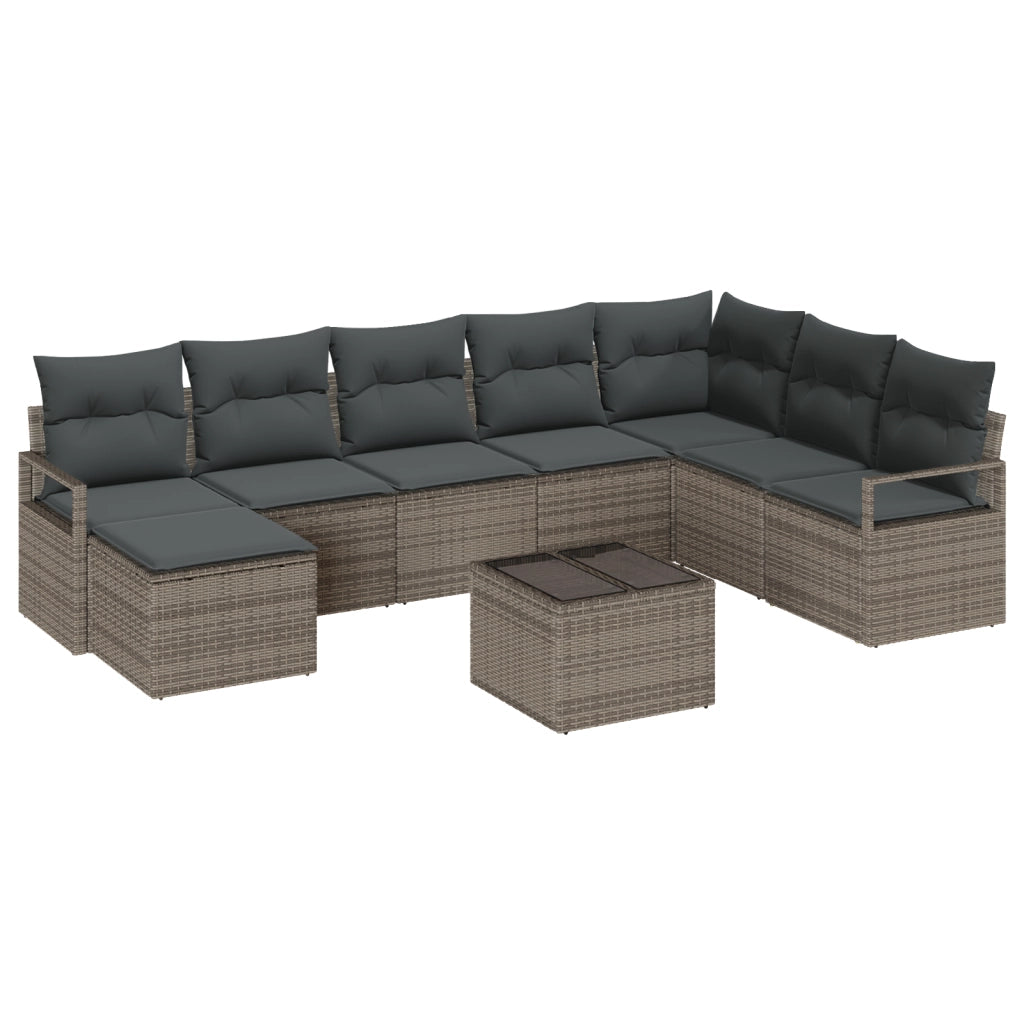 Set di divani da giardino  8 pezzi con cuscini in polirattan nero