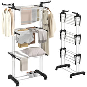 Stendibiancheria Pieghevole con Rotelle 3 Livelli ¨C zephmum ¨C 73x64x172 cm Nero e Bianco