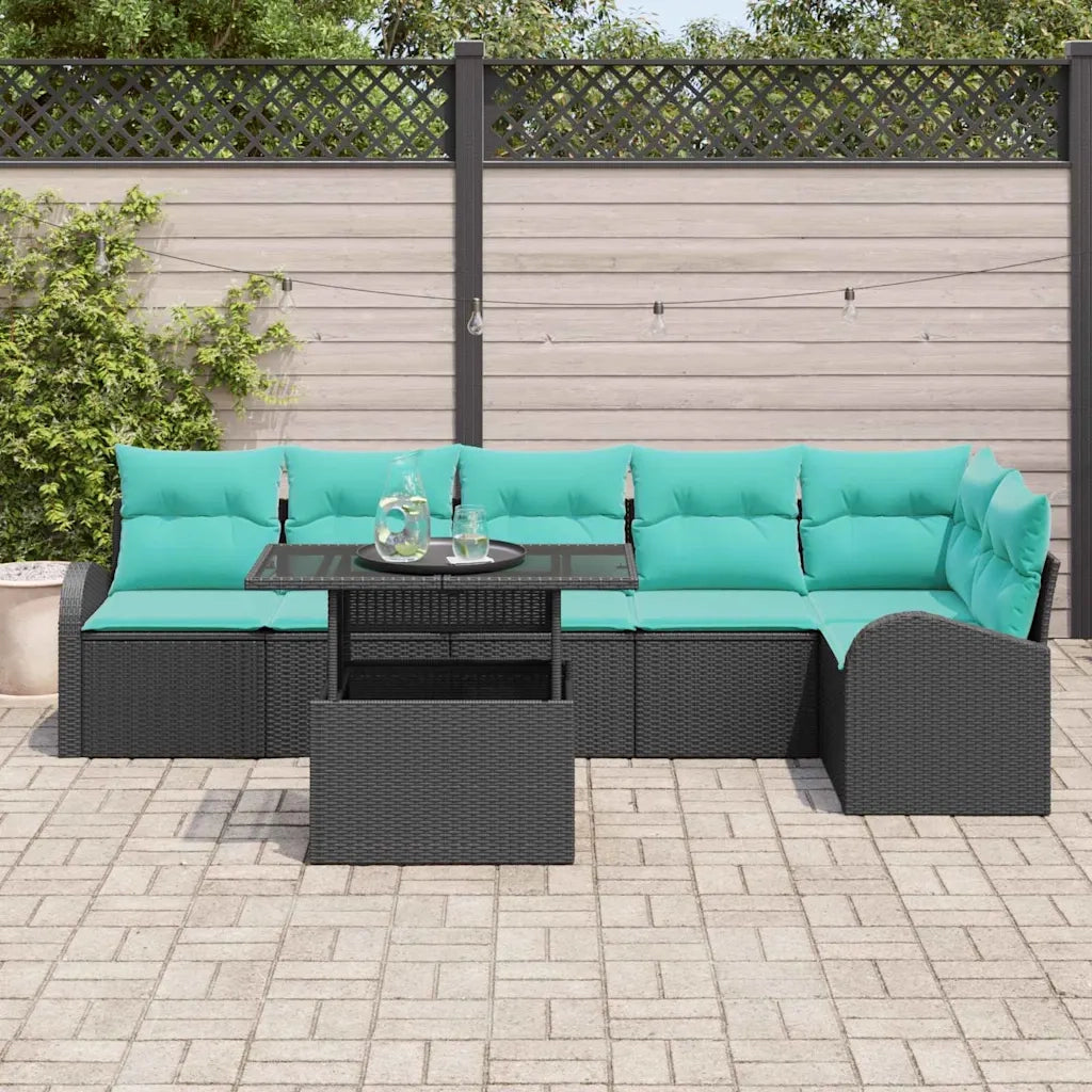 Set Divano da Giardino con cuscino 7 pcs Nero Poly Rattan 3357399