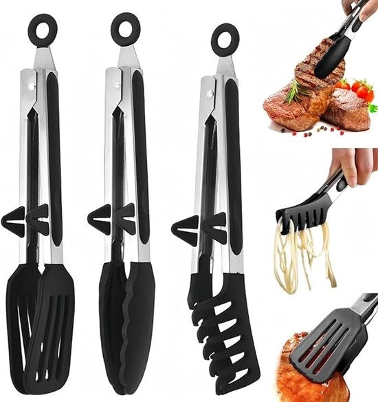 Set di 3 cucchiai da cucina con manici in silicone e supporto di conservazione