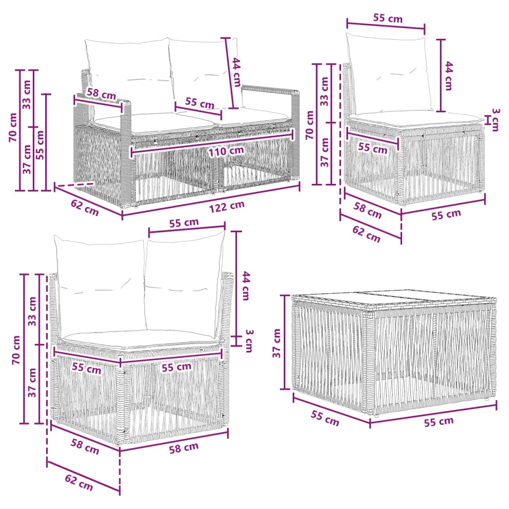Set Divano da Giardino 5 pz | Set Salotto da Giardino Nero polyrattan