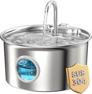 Fonteino automatico per gatti in acciaio inox: Fonteino silenzioso per gatti - 2,6L Fonteino per gatti con finestra di livello dell'acqua - Fonteino per piccoli cani - Sistema a filtro multi-strato