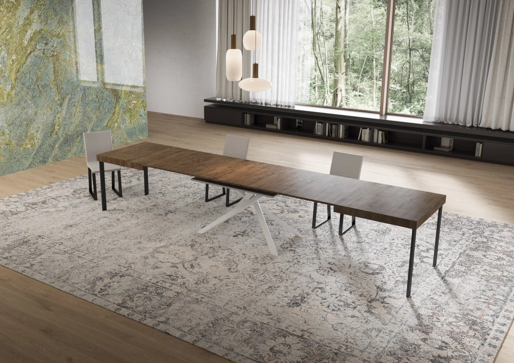 Tavolo Allungabile 160-420x90x74 cm Niket Noce Gambe Bianche