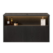 Mobile bagno sospeso con cassetto frontale in legno massello e struttura in compensato per bagno; nero; 89×55×54 cm