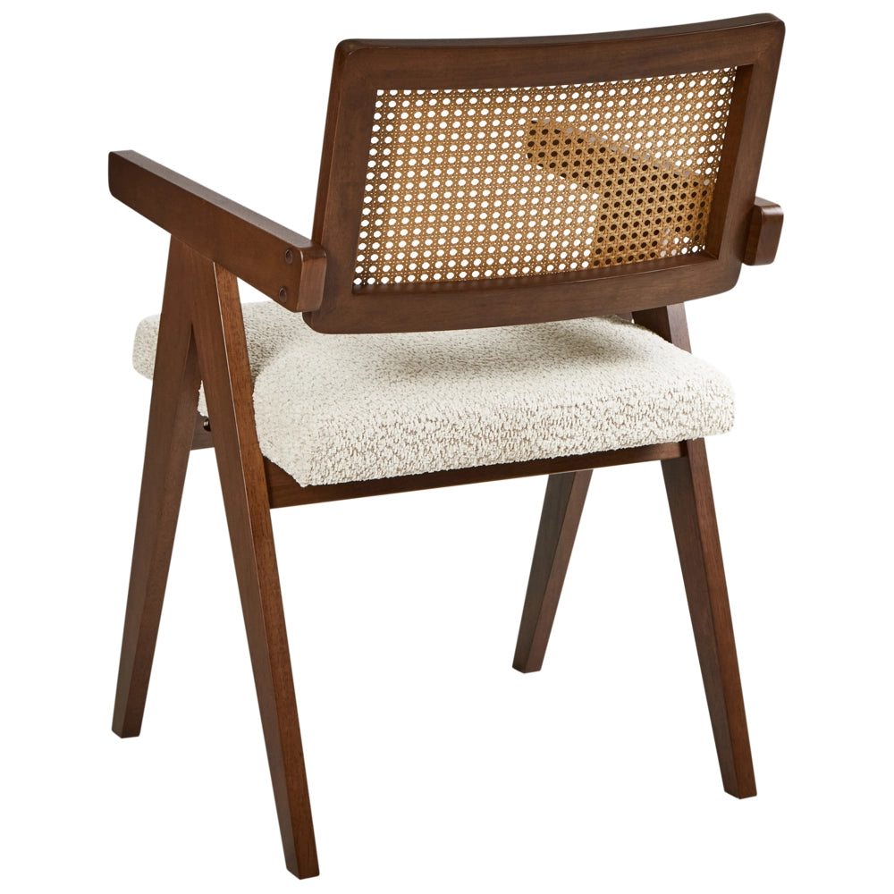 Set di 2 sedie da pranzo marrone e beige chiaro con struttura in legno di caucciù e sedile in bouclè Cucina da pranzo retrò