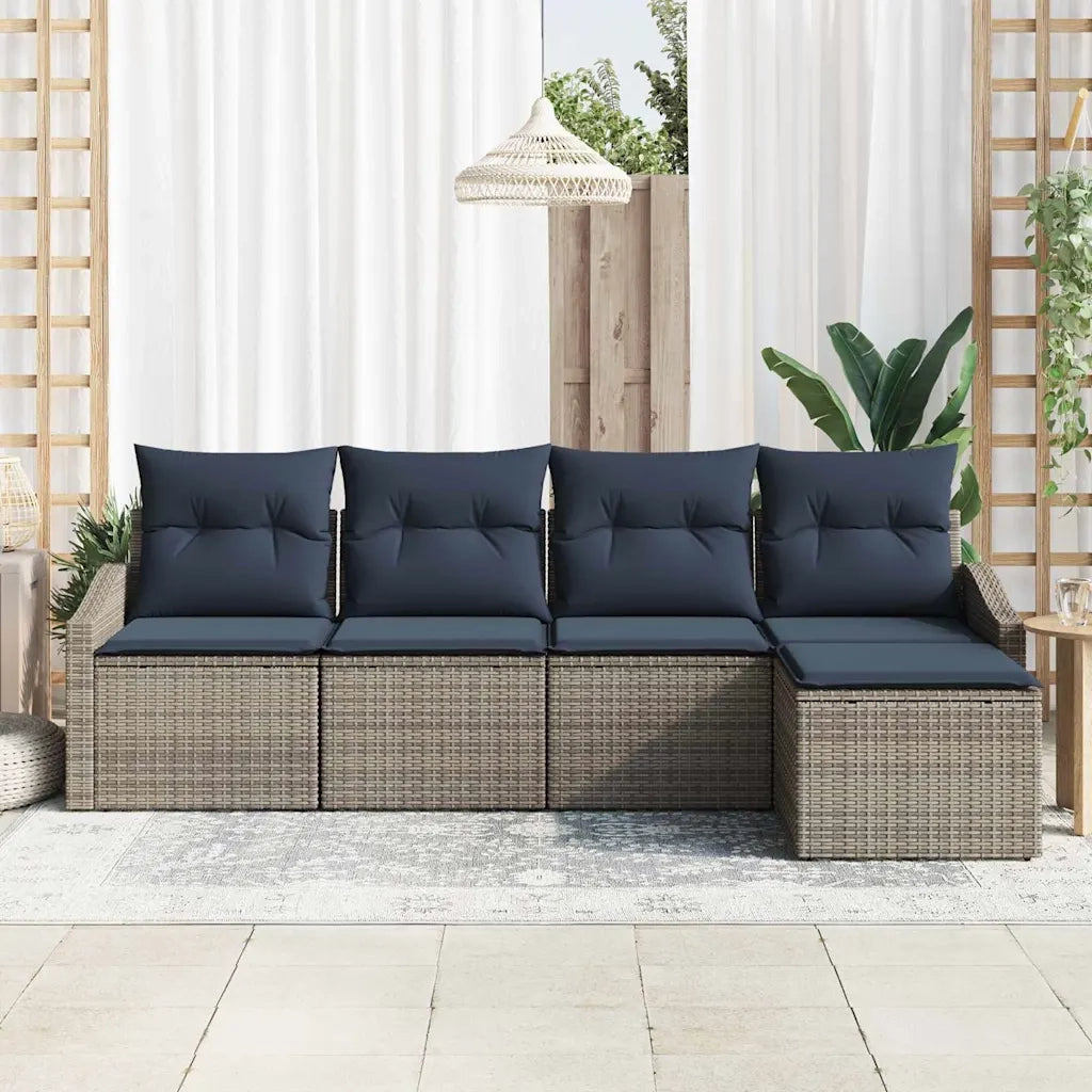 Set di divani con cuscino 5 pcs Grigio e Blu Navy polyrattan 3355354
