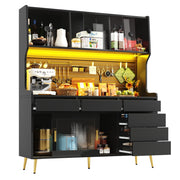 Vetrina con 2 Ante Scorrevoli; 1 Cassetto e LED; in MDF; Metallo e Vetro; Nero; 145x39x171 cm