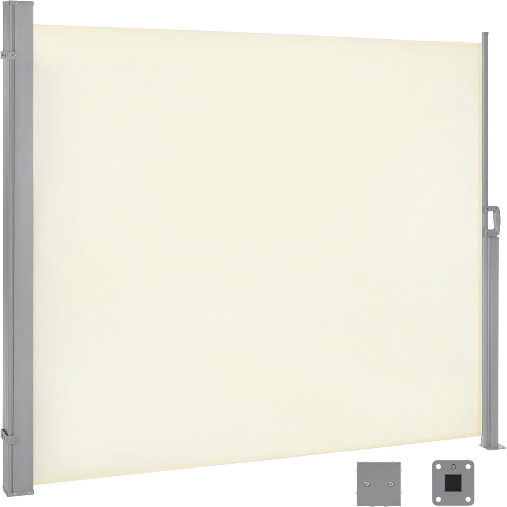 Paravento Esterno, Tenda Laterale Retrattile, 180x350 cm, Frangivista, Protezione Solare & Antivento, per Giardino, Balcone, Terrazza, Patio, Crema