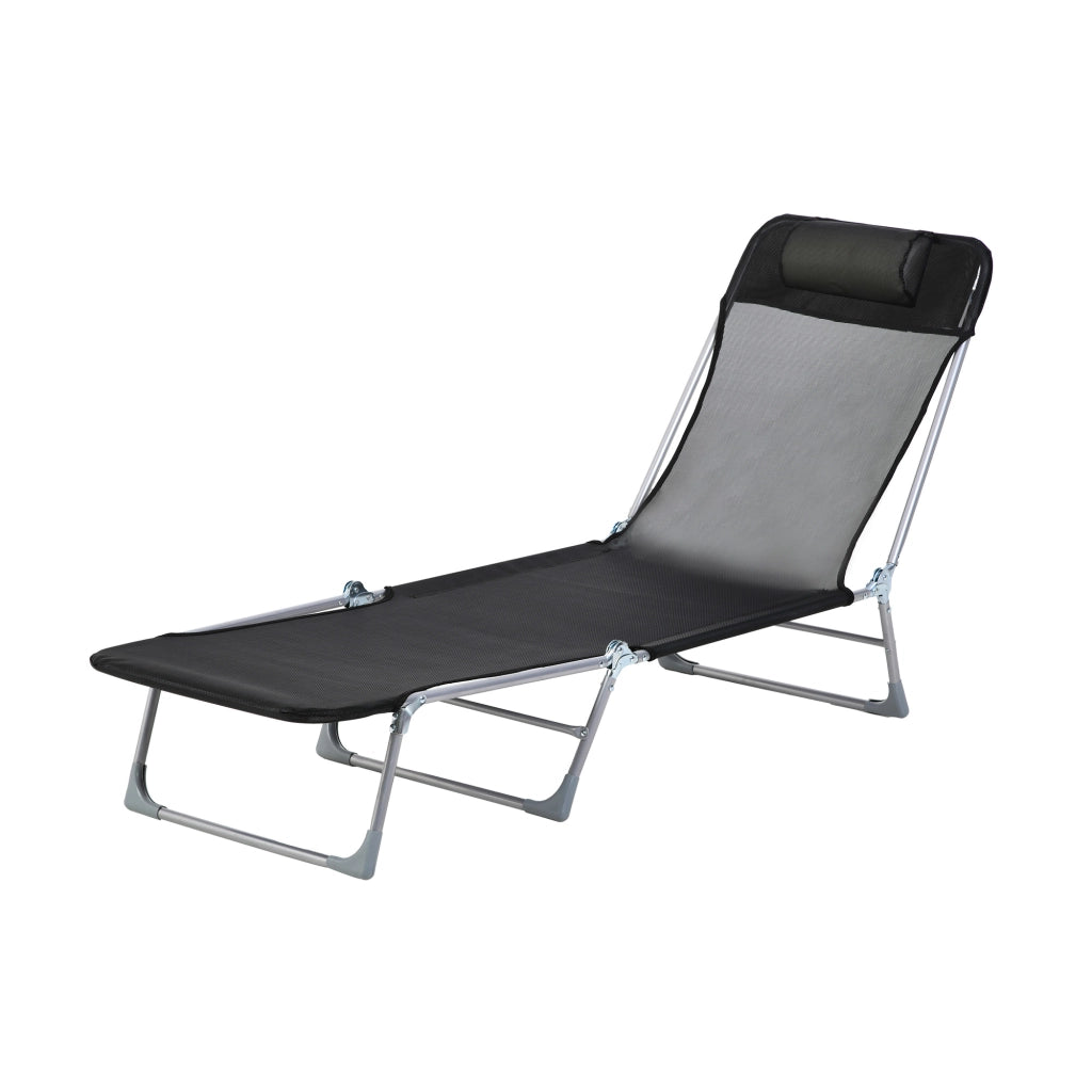 Sdraio Pieghevole con Schienale e Cuscino ¨C Zephmum ¨C Metallo Textilene Nero 182x56x28 cm