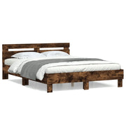 Letto matrimoniale | Letto per adulti | Giroletto con Testiera Rovere Fumo 140x200 cm Legno Multistrato