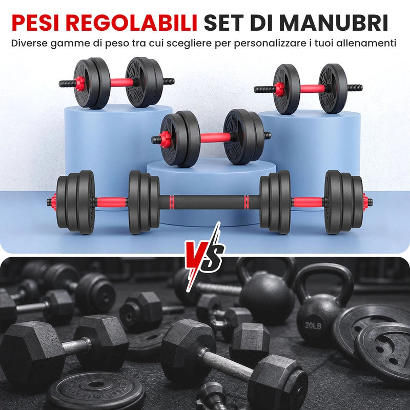 Set Manubri Regolabili 4 in 1 Multifunzionale, Trasformabile in Bilanciere Kettlebell Supporto Flessioni, Dadi Blocco Sicuro, Risparmio Spazio