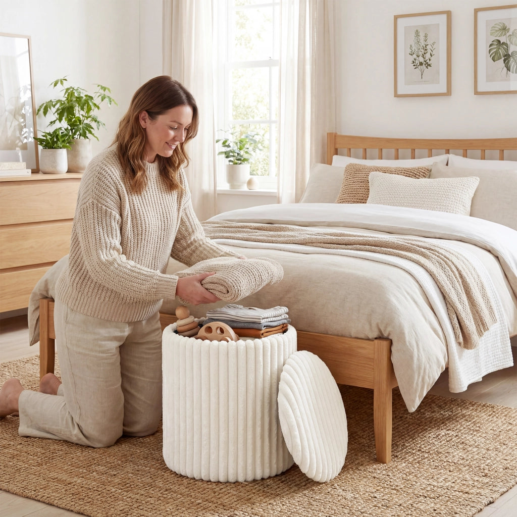Cassa a seduta con coperchio ribaltabile ¨C Zephmum ¨C Tessuto bianco 40x40 cm