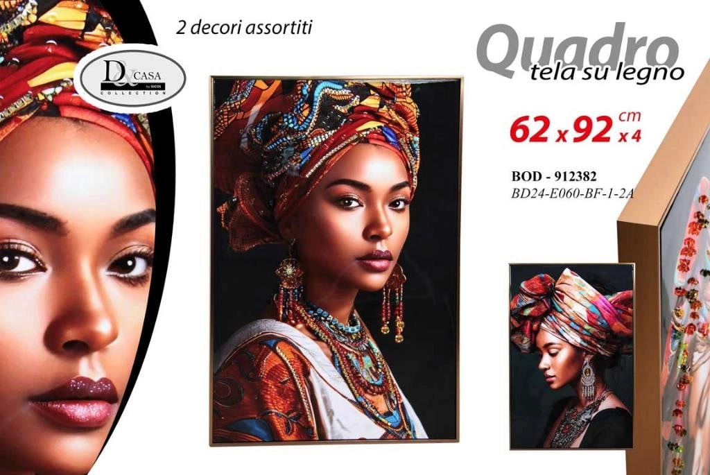Quadro da Parete su Tela in Legno Donna Africana 62 x 92 x 4 cm 2 Decori