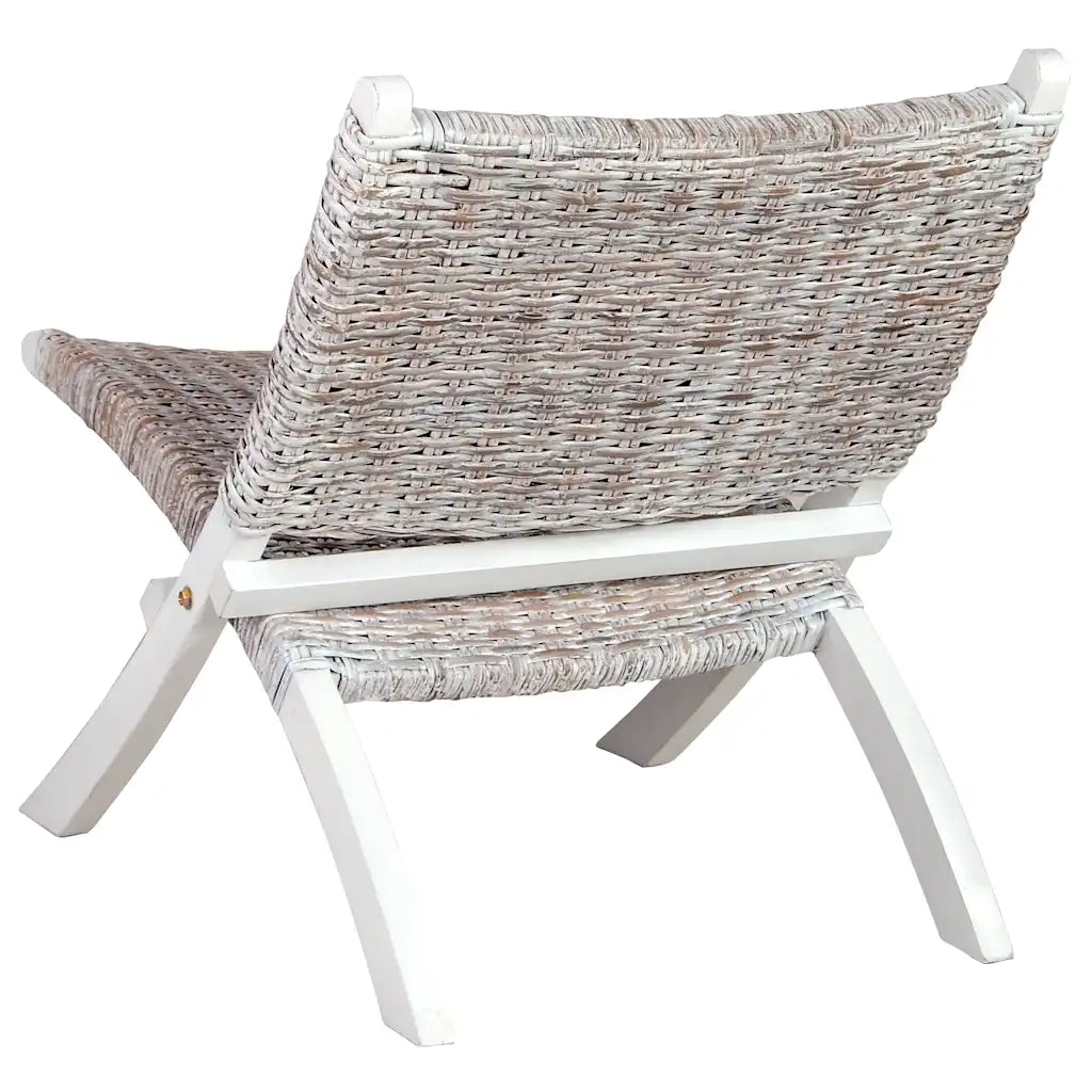 Sedia Relax Bianca in Rattan Kubu Naturale e Mogano Massello