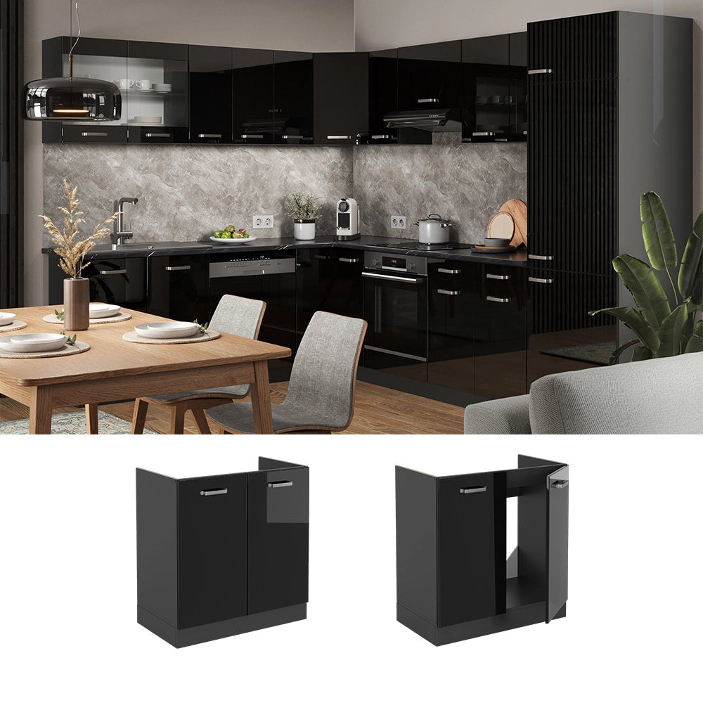Vicco Mobile lavello cucina Nero lucido 80 cm PL Marmo