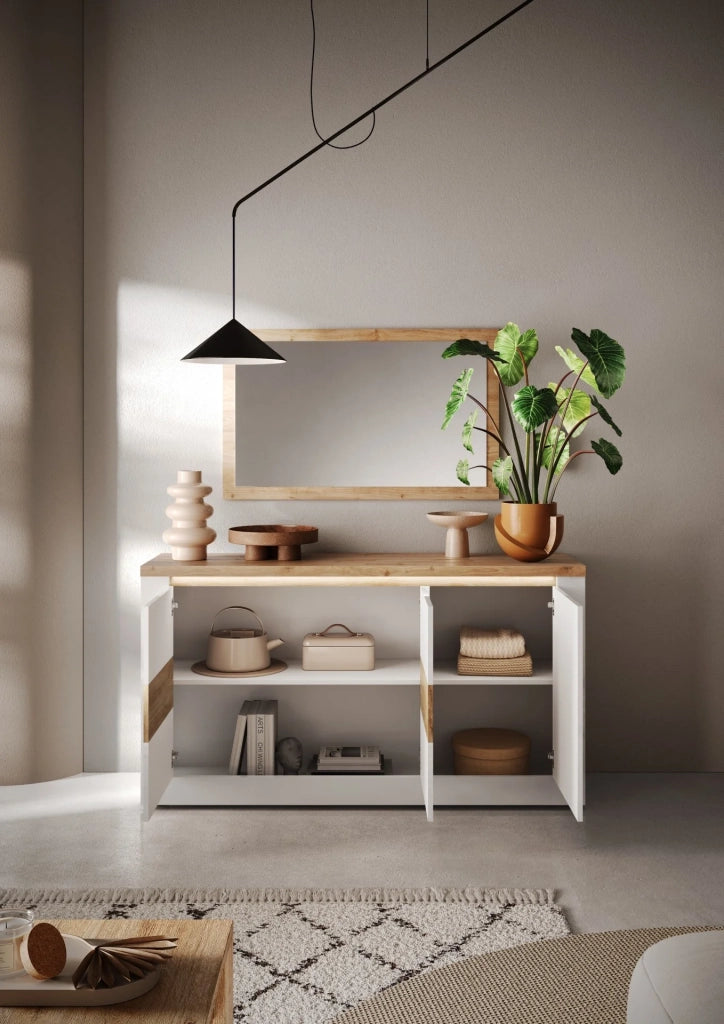 Madia 3 ante Bianco/Cadiz Linea ISCHIA L 156 x H 84 x P 43, realizzato in legno 100% MADE IN ITALY, design moderno per cucina, sala da pranzo, soggiorno