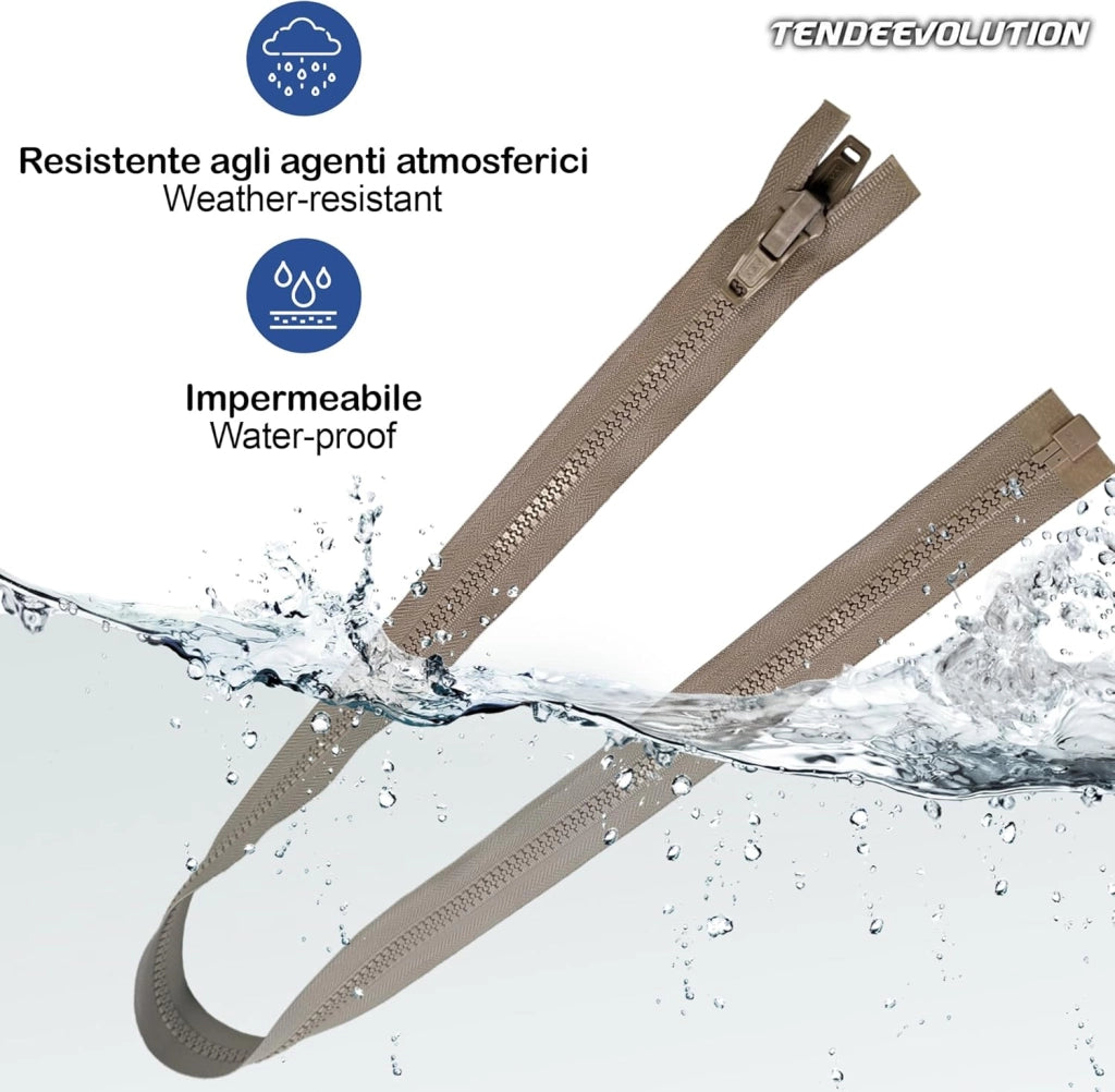 Cerniera Lampo Divisibile Bianca 200cm Nautica Catena 10 - Resistente ai Raggi UV e Corrosione - Ideale per Imbarcazioni & Teli