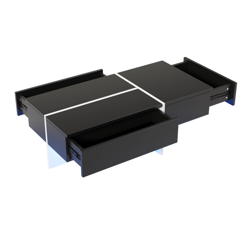OKWISH Tavolino da Caffè Laccato con 3 Cassetti e LED controllato da applicazione, per Soggiorno, in Truciolare, Nero, 100×50×34,5 cm