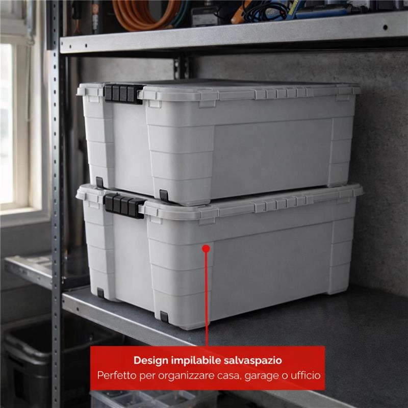 BOX CONTENITORE 40L CON COPERCHIO E RUOTE 59X39X27,4 CM GRIGIA – SCATOLA PORTAOGGETTI SALVASPAZIO CON ROTELLE PER CASA E RIPOSTIGLIO