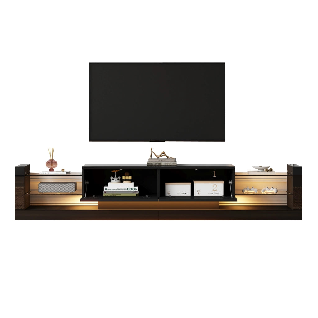 Cassettiera per TV nera in truciolato lucido; lunghezza 181 cm