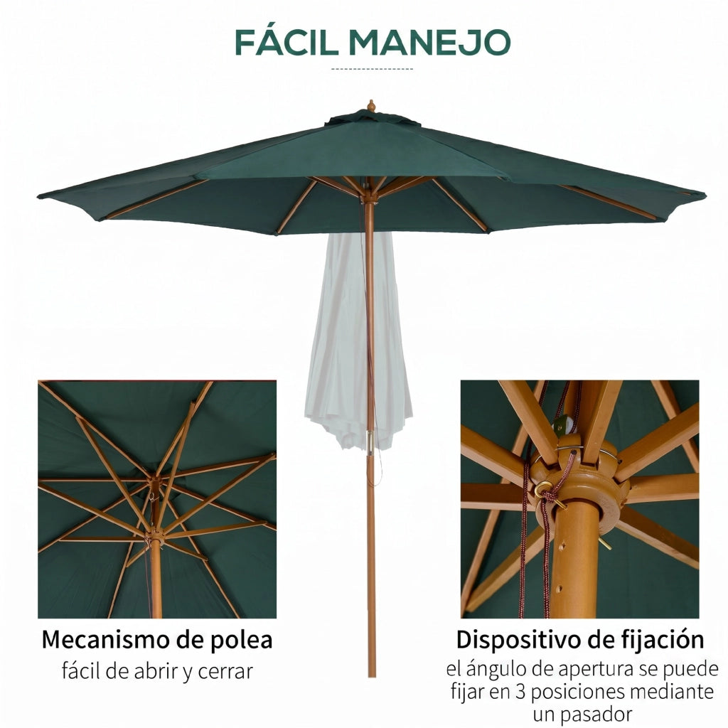 Ombrellone da Giardino ¨C Zephmum ¨C Verde 300x250 cm Legno
