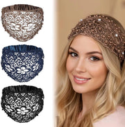 Tre Pezzi di Fascette per Capelli – Decorate con Cristalli e Fiori – Finiture Elastiche – Per Donne – Giornaliero e Matrimonio e Feste