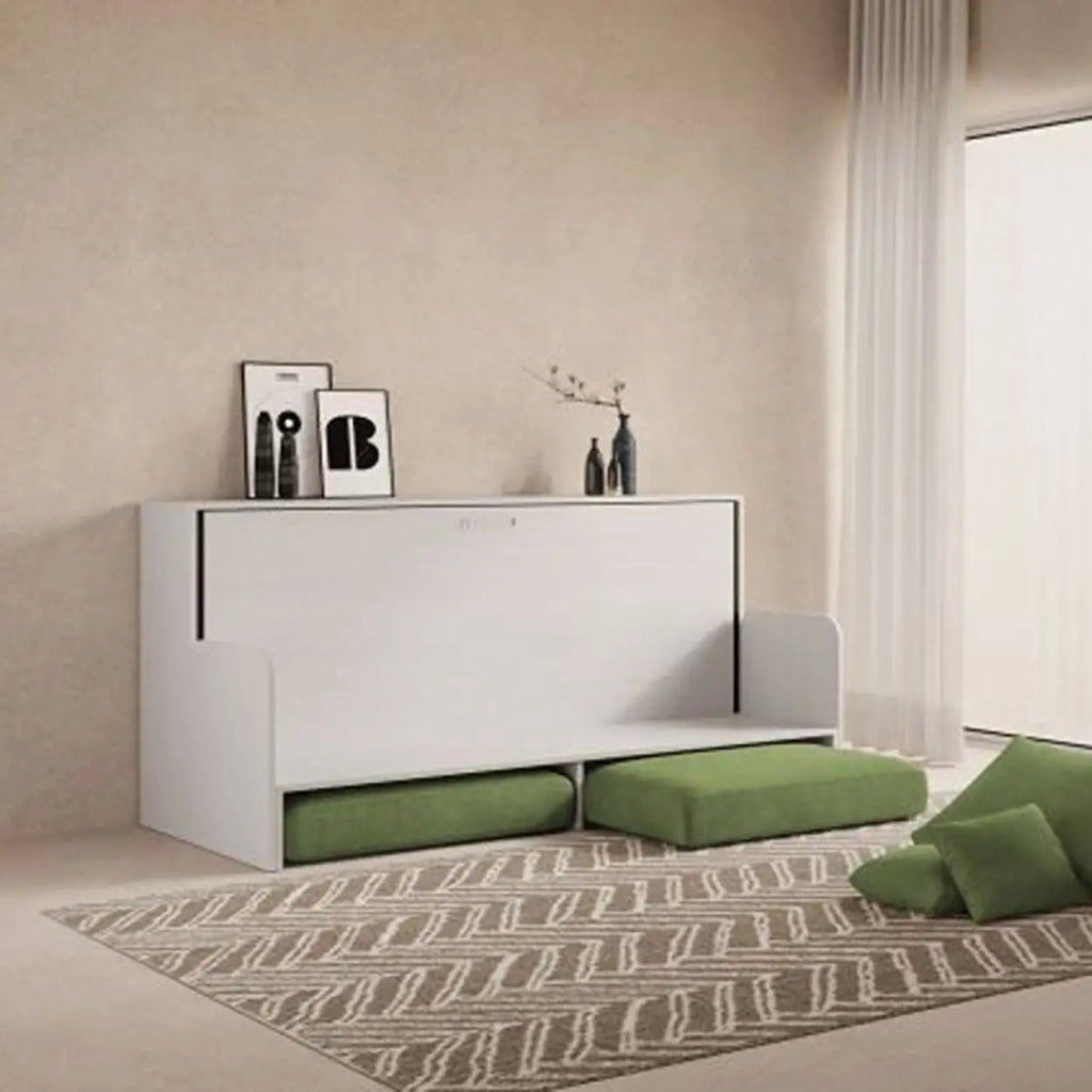 Letto singolo a scomparsa Kando con divano con materasso bianco frassino, verde