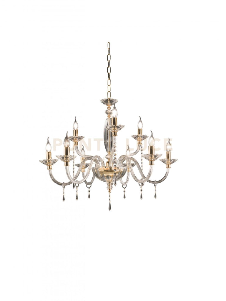 LAMPADARIO FIAMMA/9 CRISTALLO E ORO 9 LUCI ATTACCO E14 D.90CM