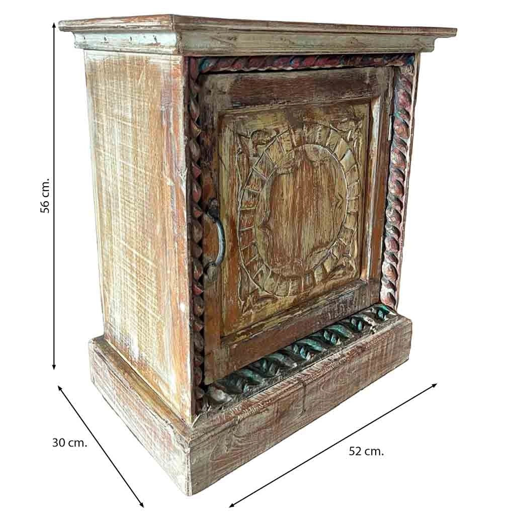 Comodino in legno con finitura artigianale marrone, 52x30x56h cm