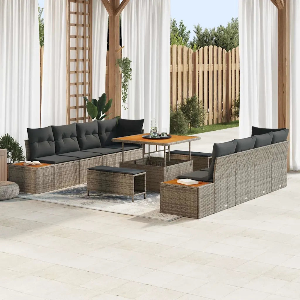 Set Divano da Giardino 11 pcs Grigio polyrattan