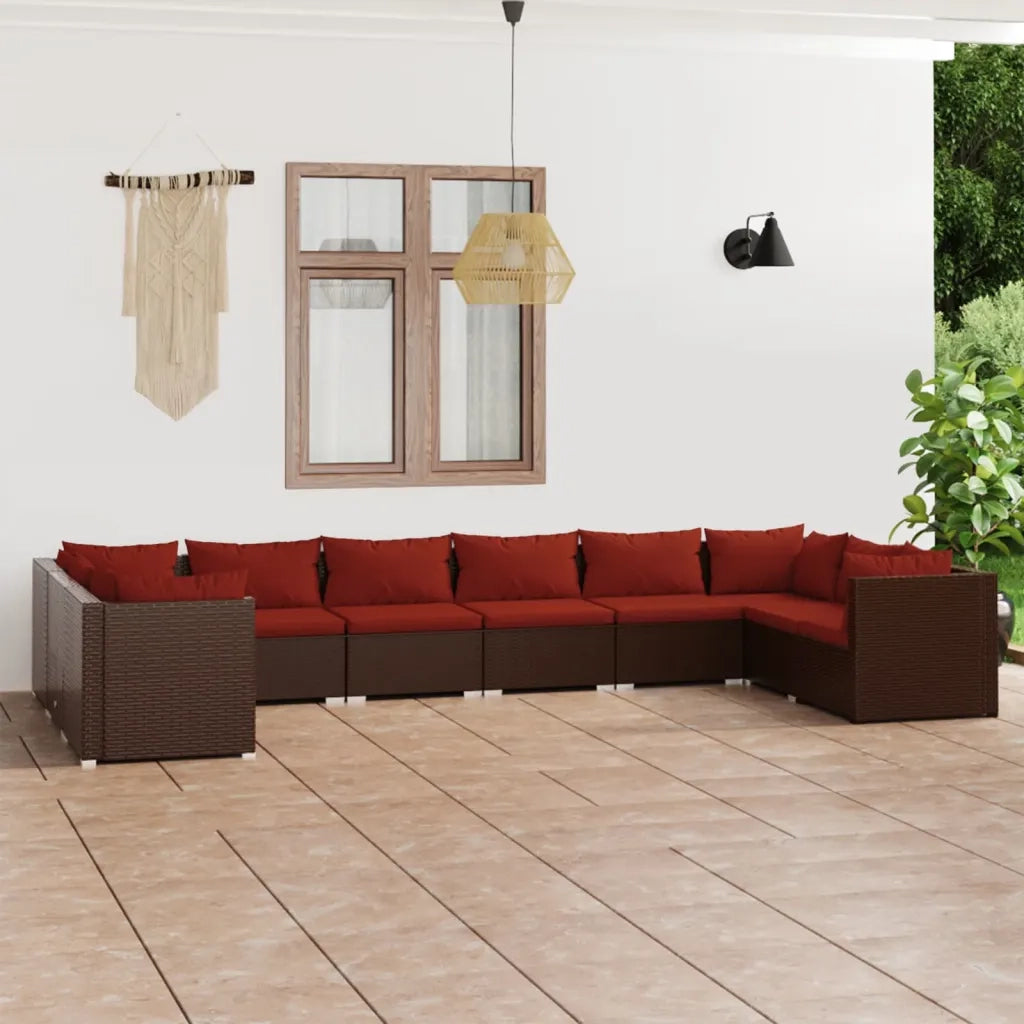 Set Divani da Giardino 10 pz con Cuscini in Polyrattan Marrone cod mxl 35194