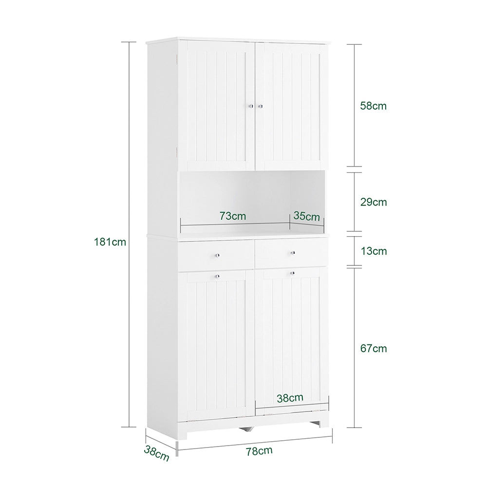 SoBuy Mobile Bagno Salvaspazio con 2 Cesti Portabiancheria e 2 Cassetti Colonna Bagno Stretta 78x38x181cm Armadietto con Ripiano Aperto e Vano per Famiglie e Piccoli Spazi BZR215-W