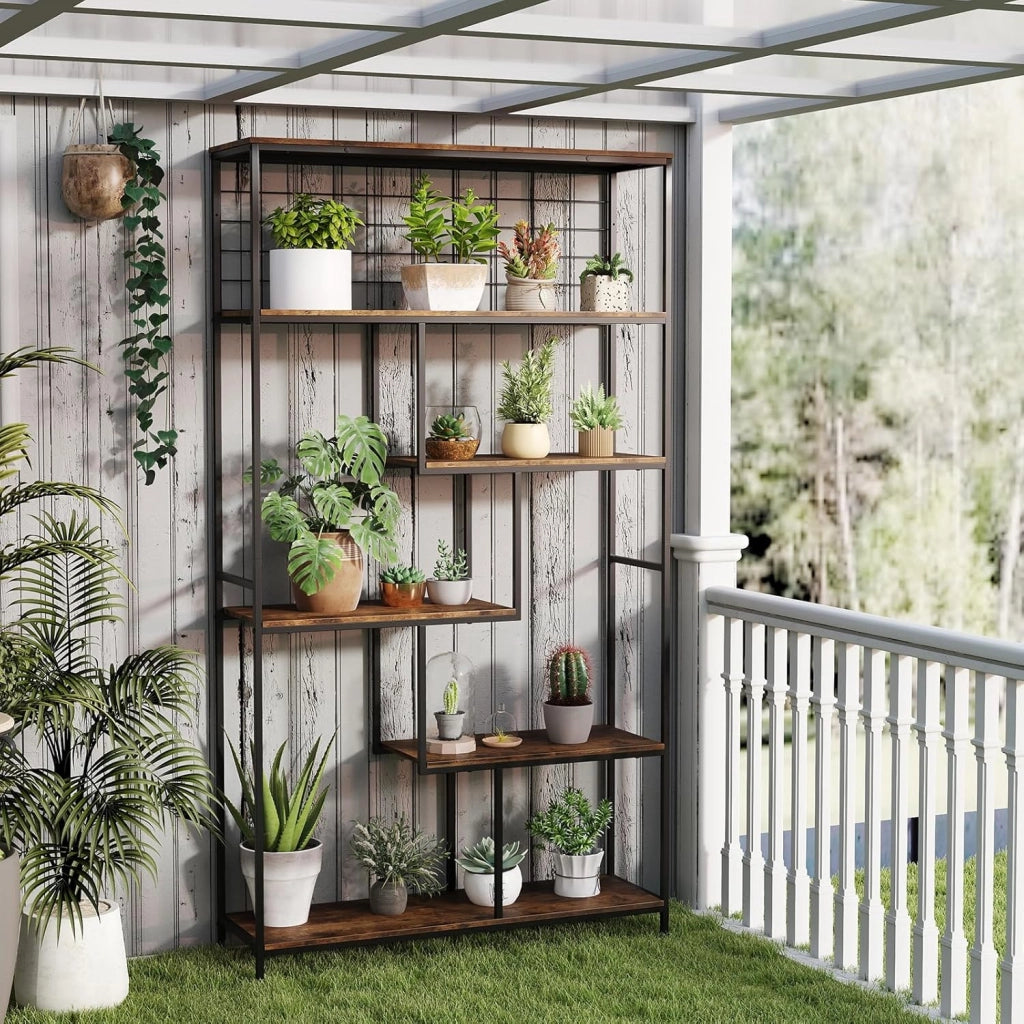 Scaffale Porta Piante a 6 Livelli, Portavasi da Interno con Rete Metallica, Scaffale Espositore Organizzatore per Soggiorno, Ufficio e Studio, 100 x 30 x 180 cm