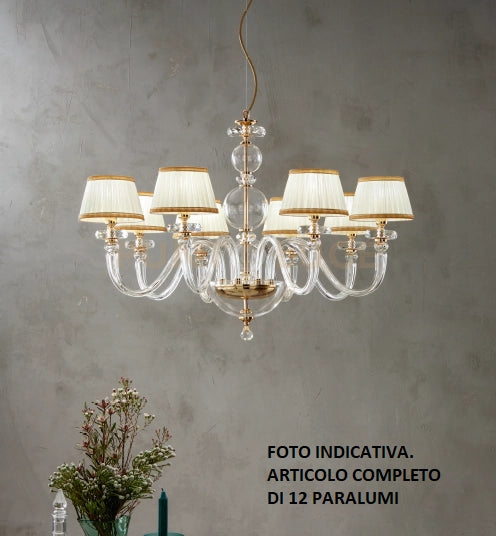 LAMPADARIO BACH 12 LUCI CRISTALLO E FINITURA ORO ATTACCO E14 CON PARALUMI
