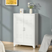 Mobile contenitore in metallo con 2 ante lamellari magnetiche e 2 ripiani regolabili, per ufficio, bianco 75 × 33 × 110 cm