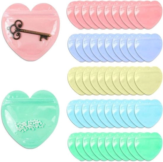 Set di 50 Adattatori per Gioielli in Plastica a Forma di Cuore, Translucidi, Adattabili, Ideali per Anelli, Orecchini, Bracciali e Collane