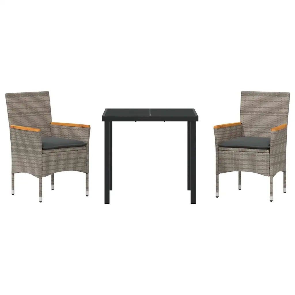 Set da Pranzo per Giardino con cuscino 3 pcs Grigio polyrattan 3379849