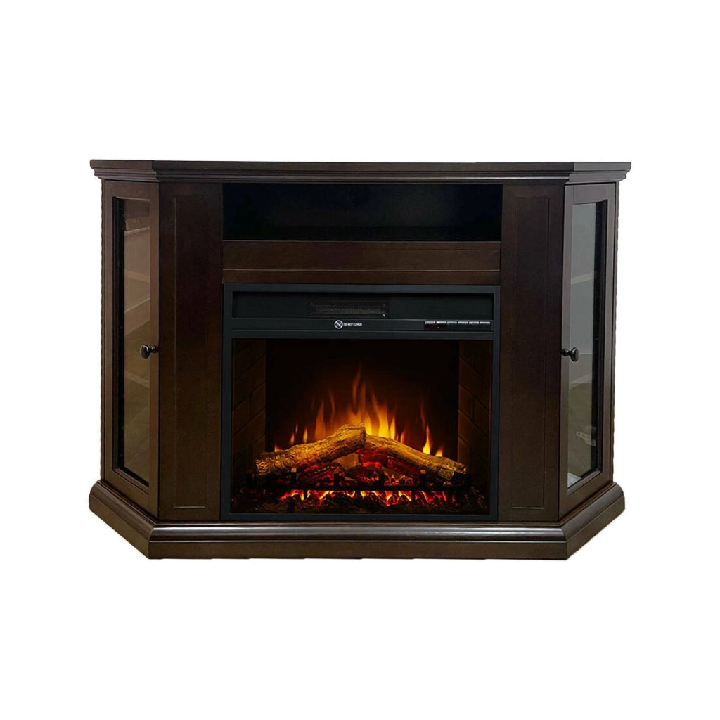 Camino elettrico Alonte, Stufa elettrica, Focolare elettrico a parete, Caminetto moderno, Made in Italy, 126x78 h81 cm, Marrone
