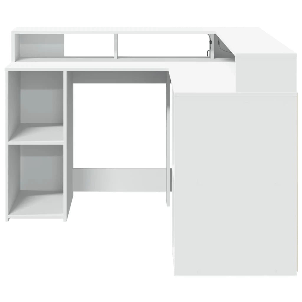 Scrivania tavolo postazione di lavoro scrivania per computer mobile da studio con luci a LED 130 x 130 x 91 cm legno ingegnerizzato bianco 02_0023405