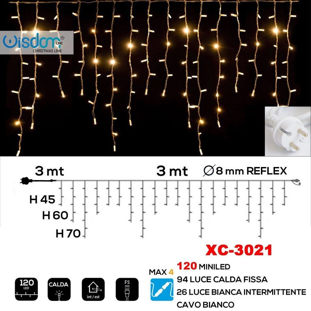 Trade Shop - Tenda Luminosa Natalizia 120 Led Luce Calda Fissa + Bianca Intermittente Xc-3021 -