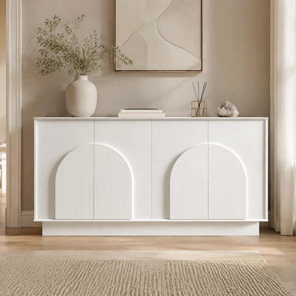 Credenza con 4 ante e ripiani interni - per soggiorno e sala da pranzo - in MDF - 160×38×80 cm - bianco