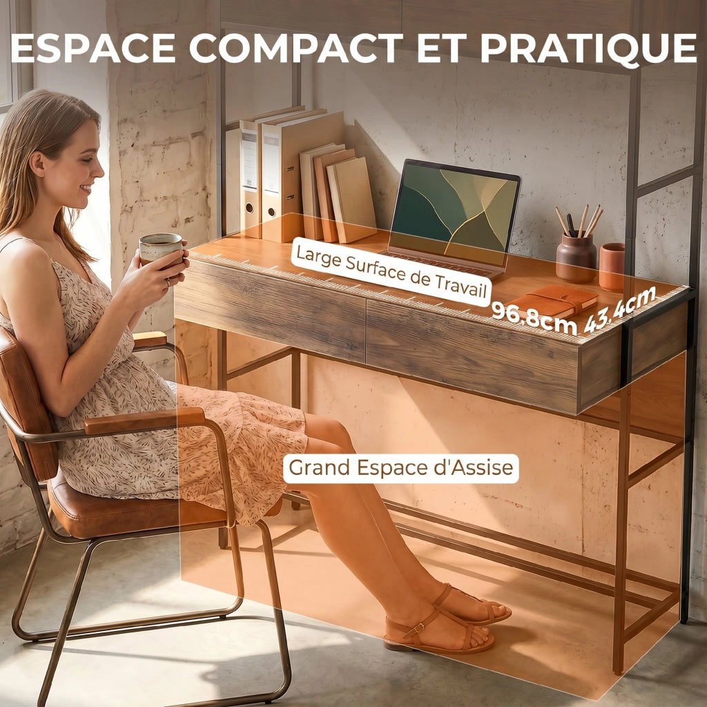 Scrivania con cassetti e scaffale ¨C Minimal ¨C Marrone 100x45x185