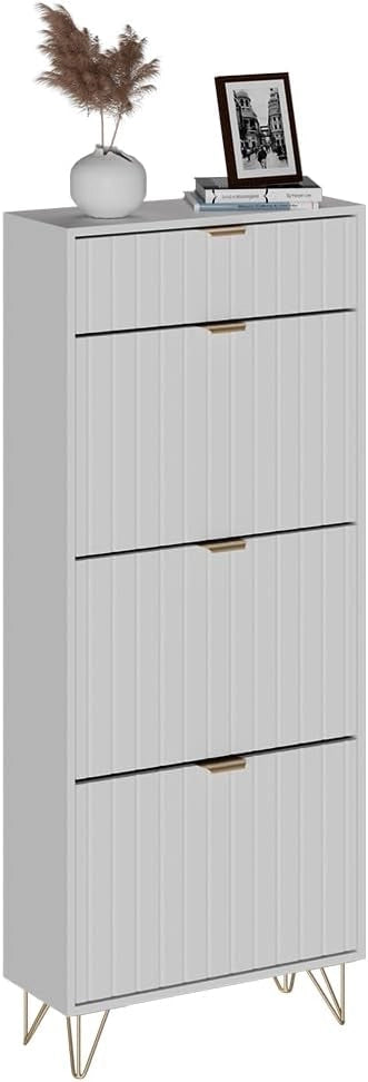 Armadio per le scarpe Helge, Bianco, 60 x 145 cm 3 scomparti, autoportante per una conservazione salvaspazio nell’ingresso