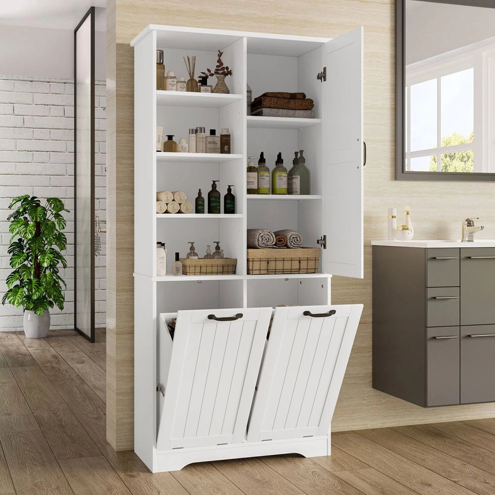 Armoire de bain - Xylo - 78x35x172cm - Bianco - Doppio cesto, ripiani regolabili, resistente all'umidit??